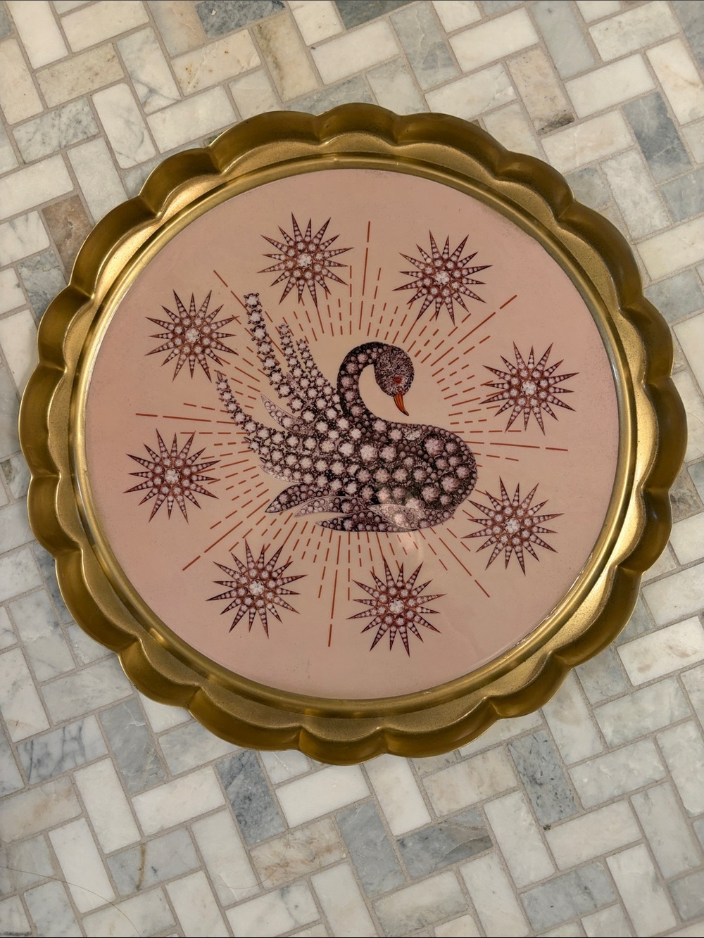 Catherine Martin for Anthropologie Gold-Trim Pink Swan Wall Plaque